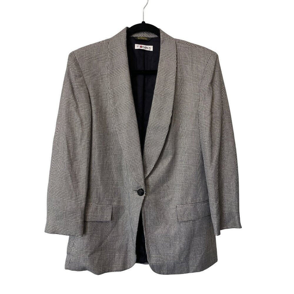 Vintage 90s IC Isaacs Houndstooth Blazer Jacket Size 8 Black White Deadstock NEW
